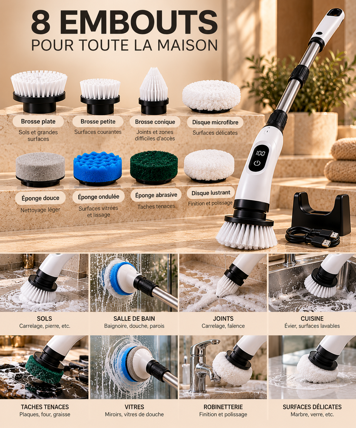 Brosse Électrique de Nettoyage 8-en-1 VELQOA™